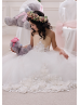 Beaded Tulle Petal Floor Length Flower Girl Dress Ball Gown